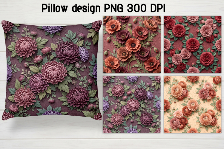 Chrysanthemum Floral Pillow Sublimation PNG