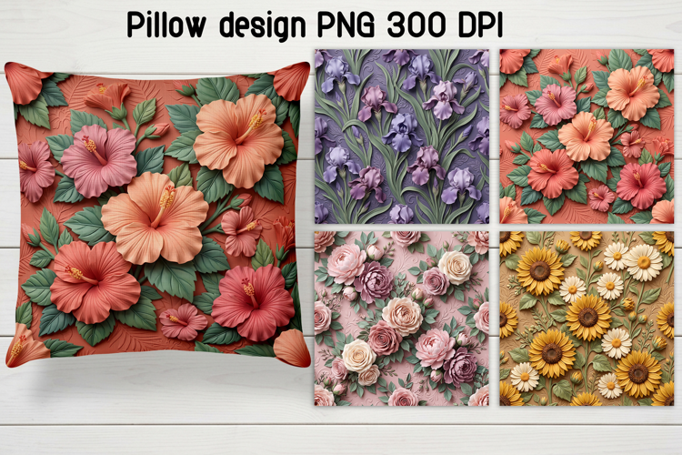 Hibiscus Floral Pillow Sublimation PNG