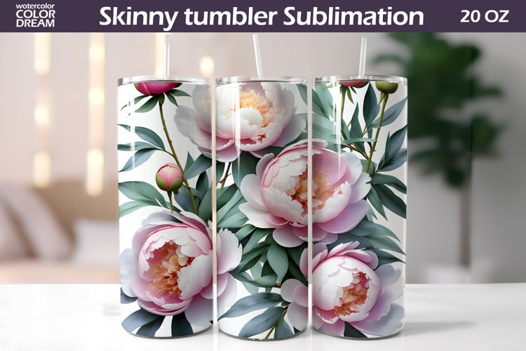 Peony Tumbler Sublimation Design | 3D Peonies Tumbler Wrap example image 1