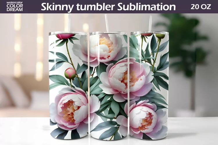 Peony Tumbler Sublimation Design | 3D Peonies Tumbler Wrap