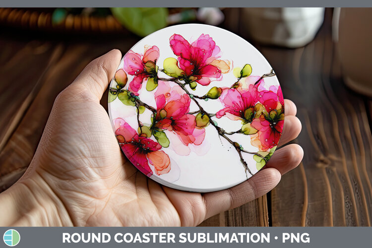 GorgeousFlowers 01 Alcohol Ink Round Coaster design.