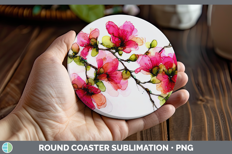Azalea Flowers 01 Alcohol Ink Round Coaster Sublimation Desi
