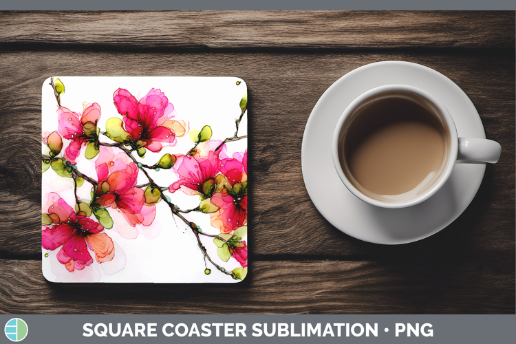 Azalea Flowers 01 Alcohol Ink Square Coaster Sublimation Des