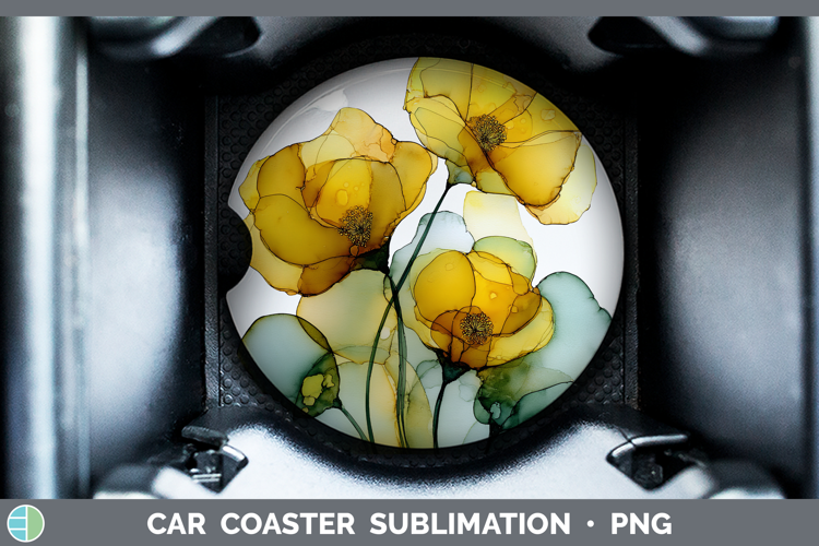 Buttercup Flowers 01 Alcohol Ink Car Coaster Sublimation Des