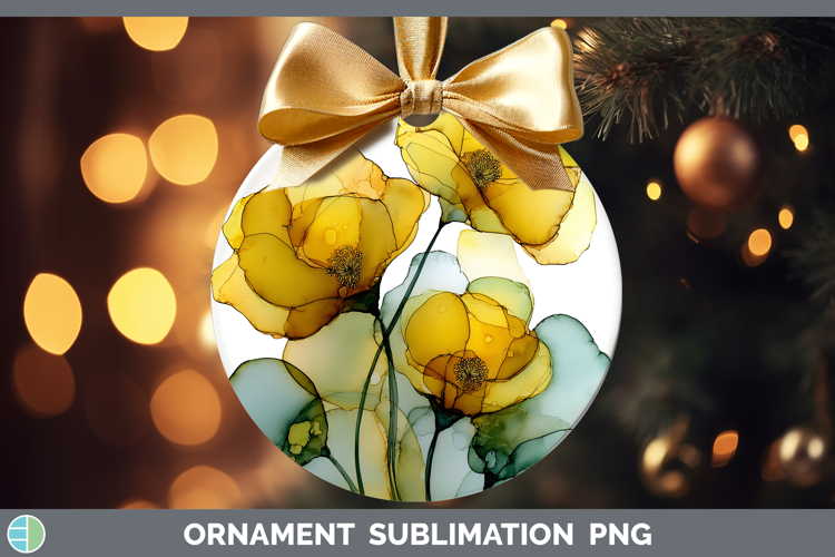 Buttercup Flowers 01 Alcohol Ink Ornament Sublimation Design