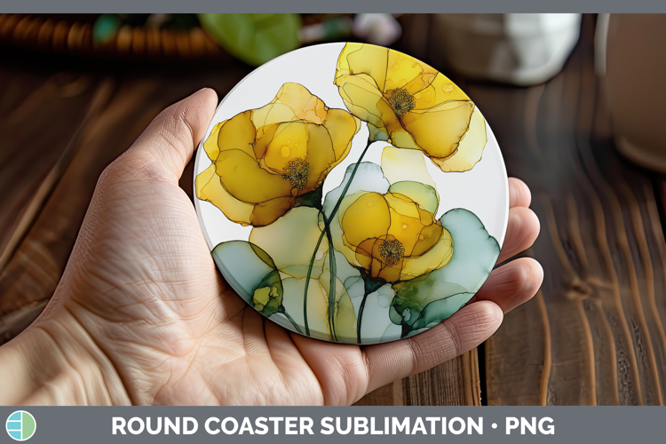 Buttercup Flowers 01 Alcohol Ink Round Coaster Sublimation D