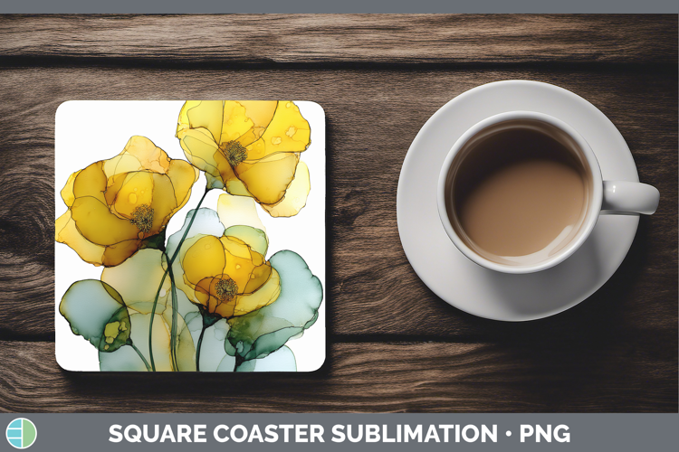 Buttercup Flowers 01 Alcohol Ink Square Coaster Sublimation