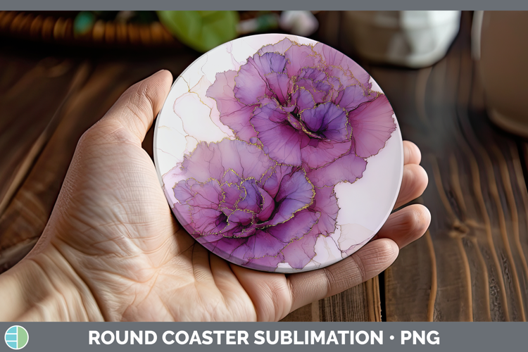 Carnation Flowers 01 Alcohol Ink Round Coaster Sublimation D