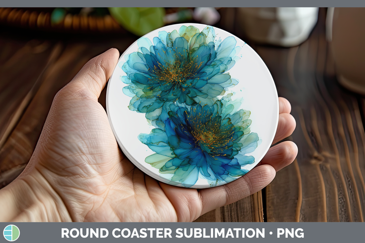 Chrysanthemum Flowers 01 Alcohol Ink Round Coaster Sublimati