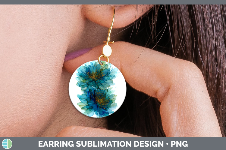 Chrysanthemum Flowers 01 Alcohol Ink Round Earrings Sublimat