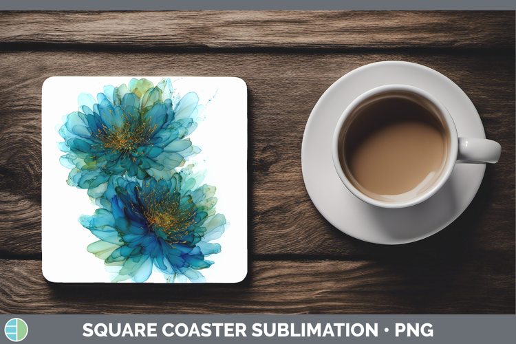 Chrysanthemum Flowers 01 Alcohol Ink Square Coaster Sublimat