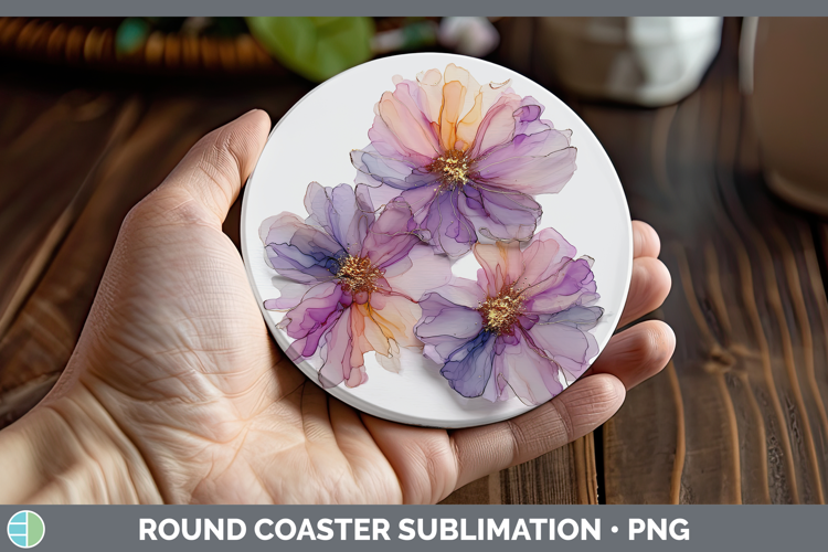 Dahlia Flowers 01 Alcohol Ink Round Coaster Sublimation Desi