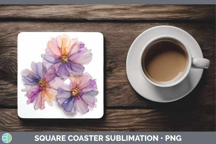 Dahlia Flowers 01 Alcohol Ink Square Coaster Sublimation Des