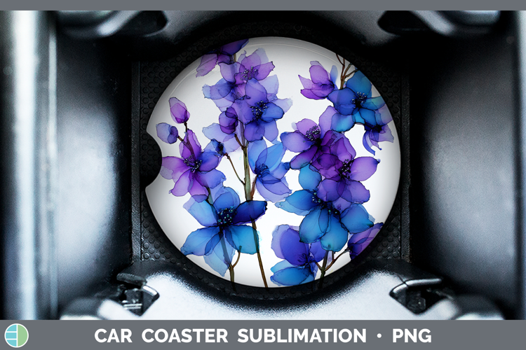 Delphinium Flowers 01 Alcohol Ink Car Coaster Sublimation De