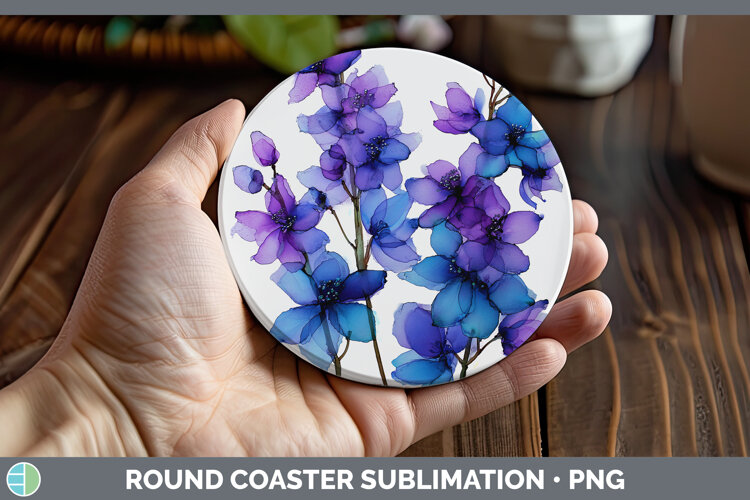 GorgeousFlowers 01 Alcohol Ink Round Coaster design.