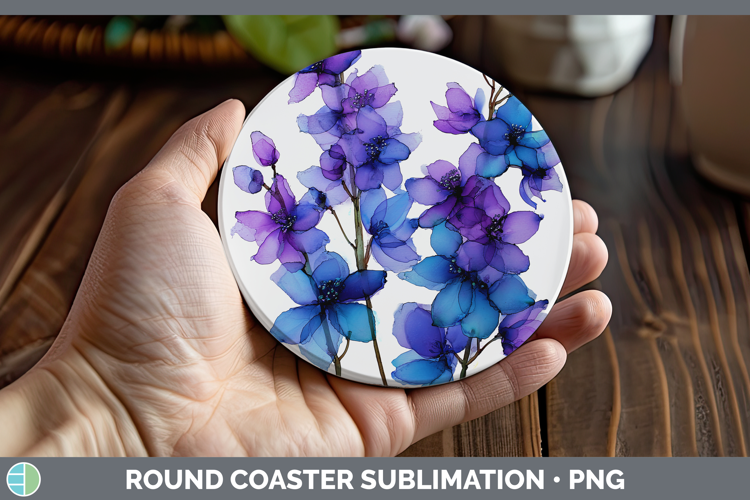 Delphinium Flowers 01 Alcohol Ink Round Coaster Sublimation