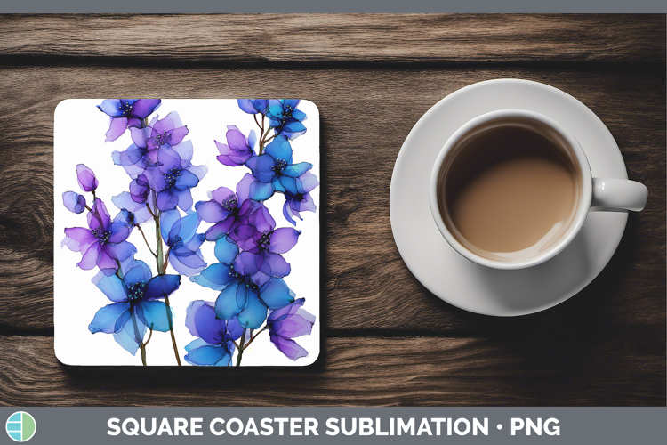 Delphinium Flowers 01 Alcohol Ink Square Coaster Sublimation