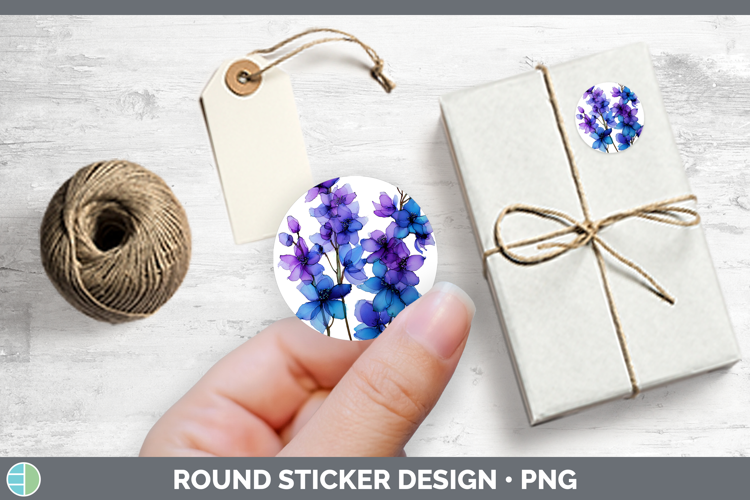 Delphinium Flowers 01 Alcohol Ink Stickers Design