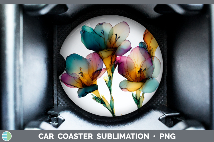Freesia Flowers 01 Alcohol Ink Car Coaster Sublimation Desig