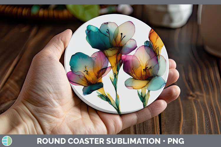 Freesia Flowers 01 Alcohol Ink Round Coaster Sublimation Des