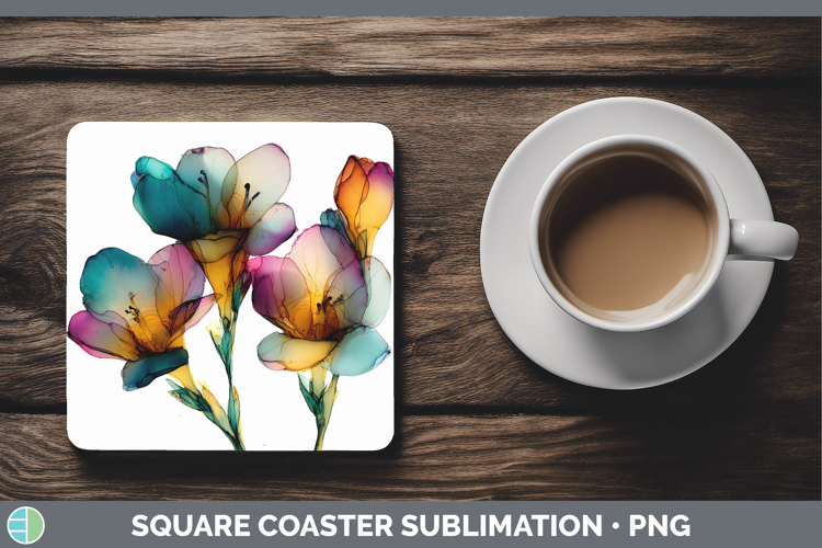 Freesia Flowers 01 Alcohol Ink Square Coaster Sublimation De