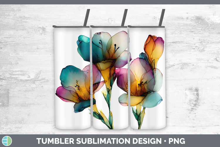 Freesia Flowers 01 Alcohol Ink Tumbler Sublimation Design