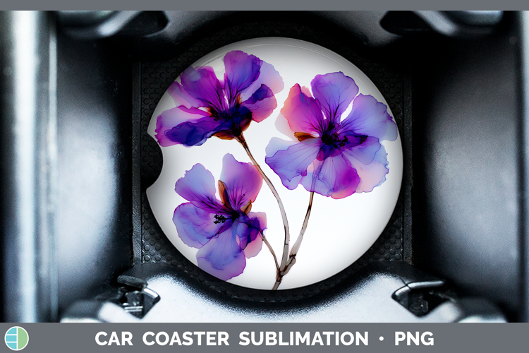 Geranium Flowers 01 Alcohol Ink Car Coaster Sublimation Desi