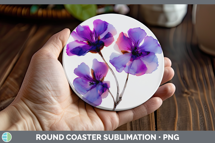 Geranium Flowers 01 Alcohol Ink Round Coaster Sublimation De
