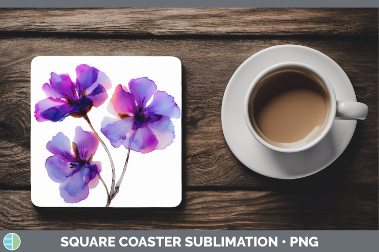 Geranium Flowers 01 Alcohol Ink Square Coaster Sublimation D