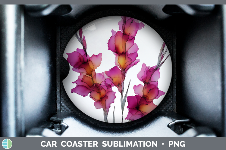 Gladiolus Flowers 01 Alcohol Ink Car Coaster Sublimation Des