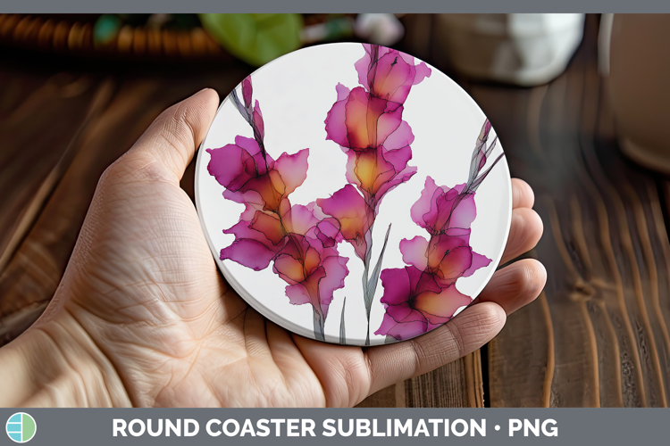 Gladiolus Flowers 01 Alcohol Ink Round Coaster Sublimation D