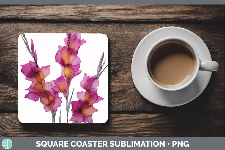 GorgeousFlowers 01 Alcohol Ink Square Coaster design.
