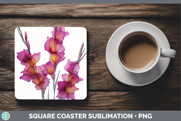 Gladiolus Flowers 01 Alcohol Ink Square Coaster Sublimation
