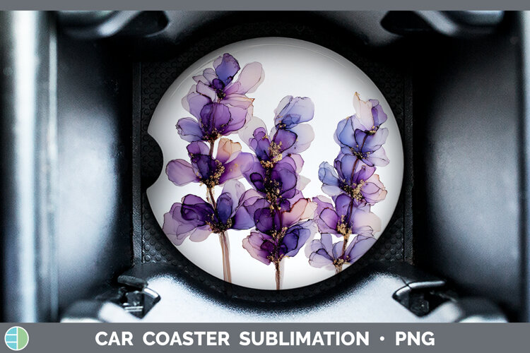 GorgeousFlowers 01 Alcohol Ink Car Coaster design.