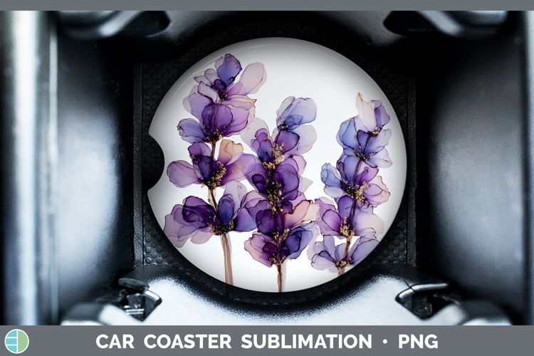 Lavender Flowers 01 Alcohol Ink Car Coaster Sublimation Desi