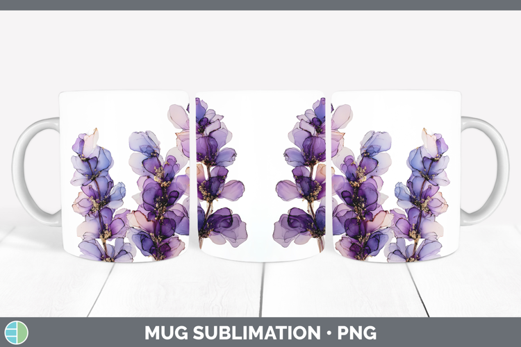 Lavender Flowers 01 Alcohol Ink Mug Wrap Sublimation Design