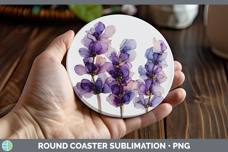 Lavender Flowers 01 Alcohol Ink Round Coaster Sublimation De