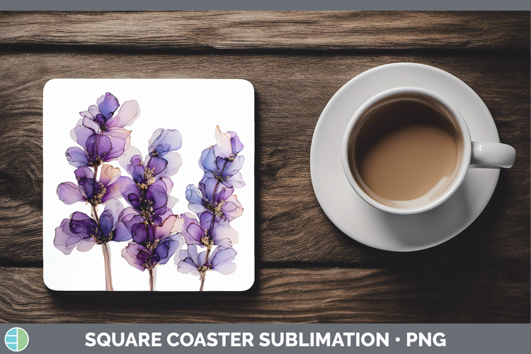 Lavender Flowers 01 Alcohol Ink Square Coaster Sublimation D