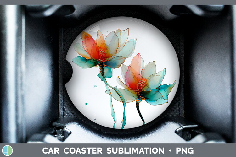 GorgeousFlowers 01 Alcohol Ink Car Coaster design.