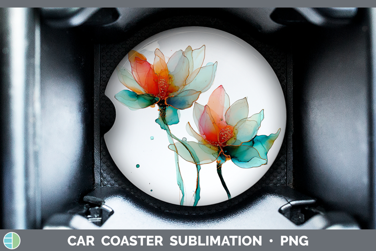 Lotus Flowers 01 Alcohol Ink Car Coaster Sublimation Design