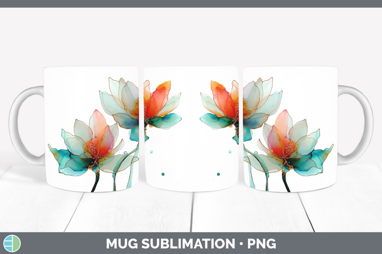 Lotus Flowers 01 Alcohol Ink Mug Wrap Sublimation Design