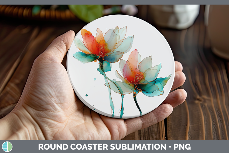 Lotus Flowers 01 Alcohol Ink Round Coaster Sublimation Desig