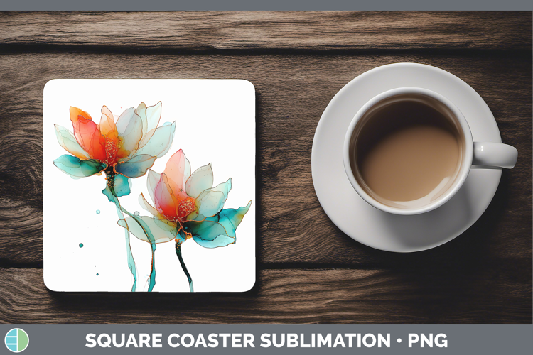 Lotus Flowers 01 Alcohol Ink Square Coaster Sublimation Desi