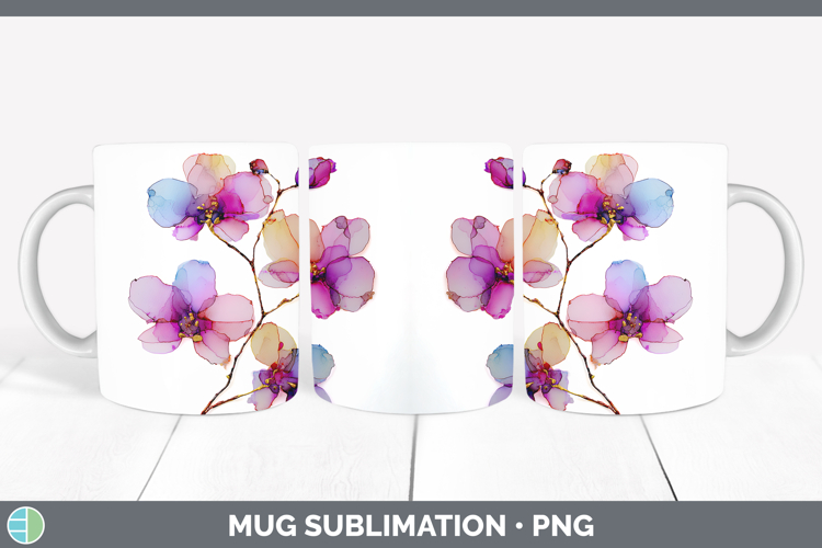 Orchid Flowers 01 Alcohol Ink Mug Wrap Sublimation Design