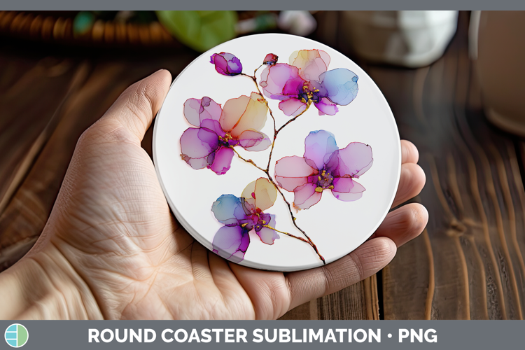Orchid Flowers 01 Alcohol Ink Round Coaster Sublimation Desi