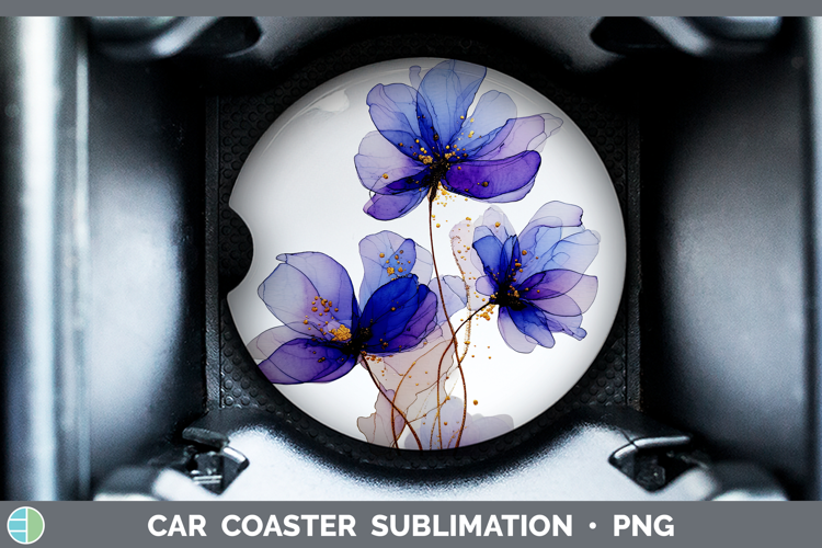 Periwinkle Flowers 01 Alcohol Ink Car Coaster Sublimation De