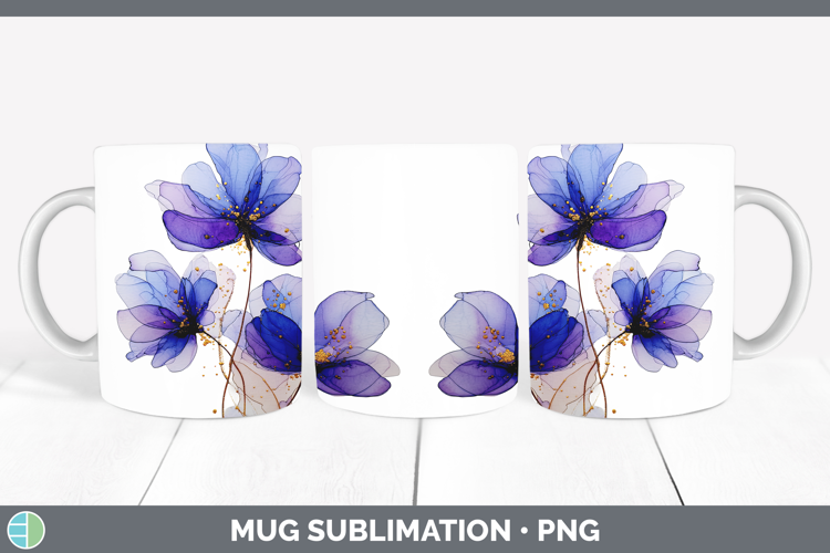 Periwinkle Flowers 01 Alcohol Ink Mug Wrap Sublimation Desig