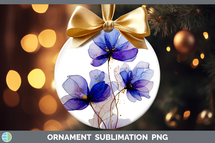 Periwinkle Flowers 01 Alcohol Ink Ornament Sublimation Desig