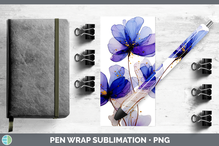 Periwinkle Flowers 01 Alcohol Ink Pen Wrap Sublimation Desig
