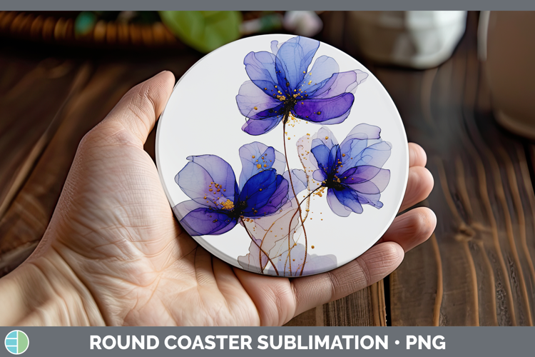 Periwinkle Flowers 01 Alcohol Ink Round Coaster Sublimation